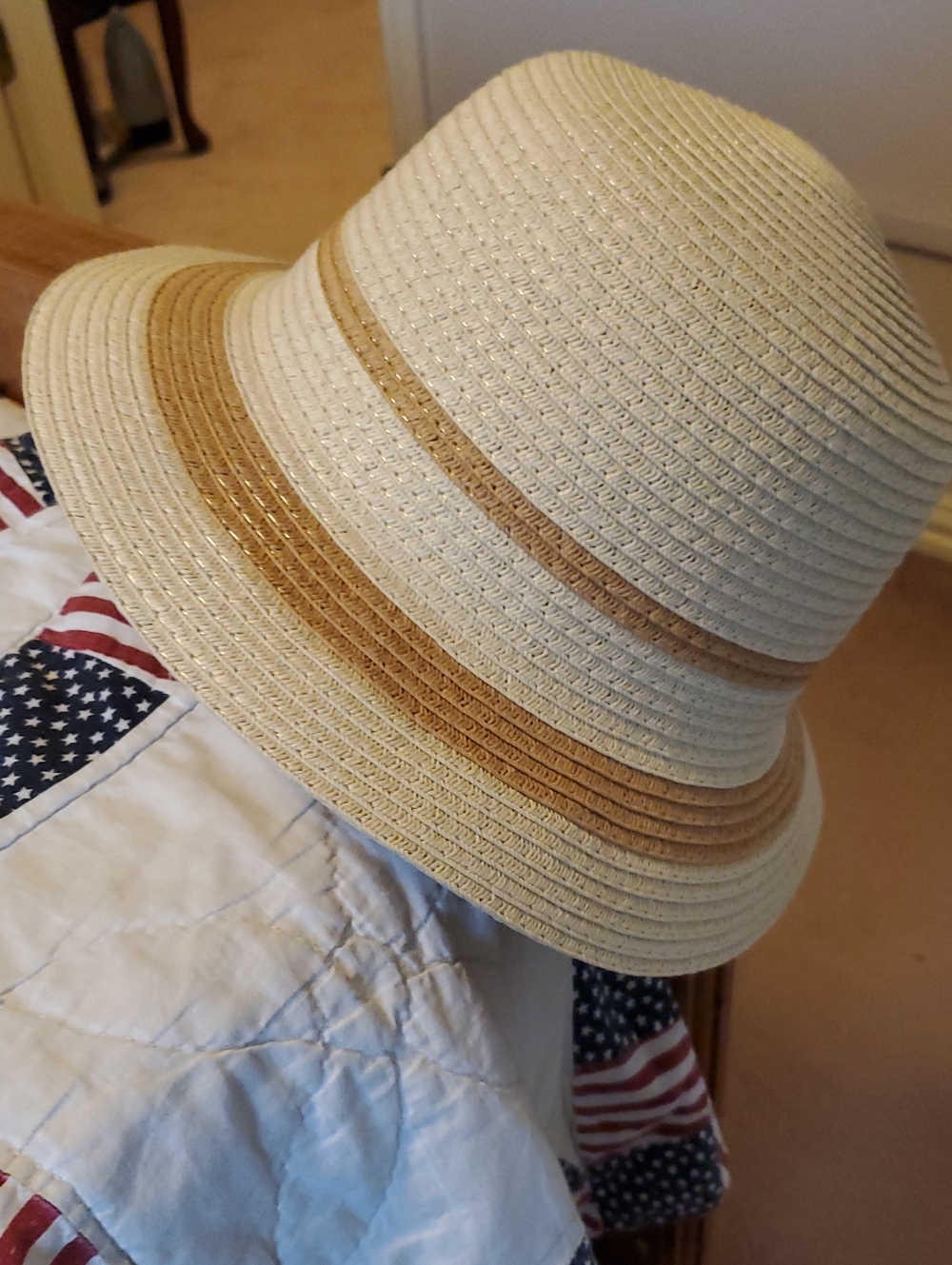 Time and Tru Beige Straw Sun Hat with Tan Band